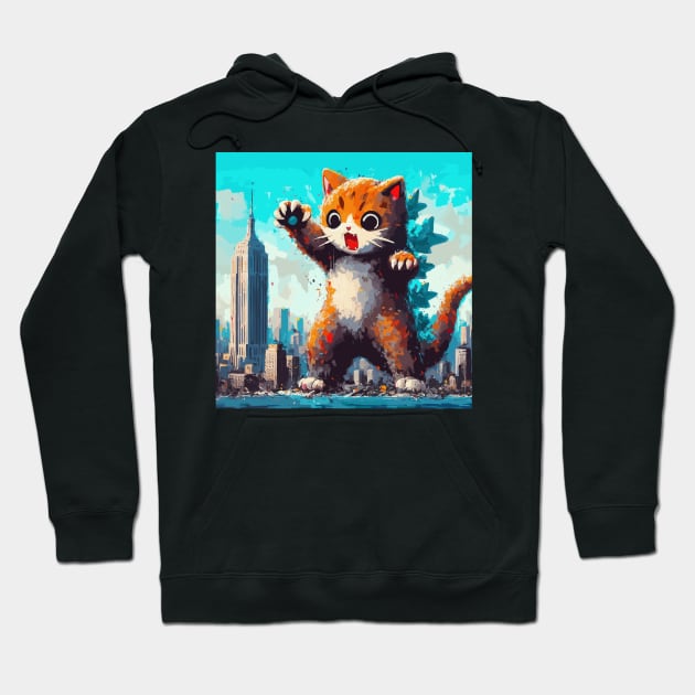 Kaiju Catzilla in New York painting Hoodie by TomFrontierArt